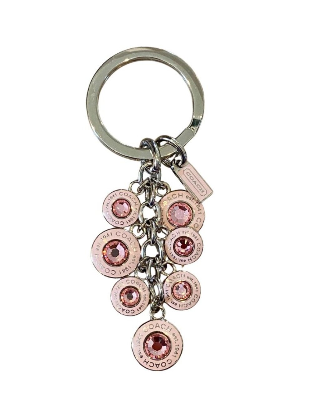 Vintage COACH Breast Cancer Awareness Signature Pink Diamond CZ KeyChain Fob - Picture 1 of 5